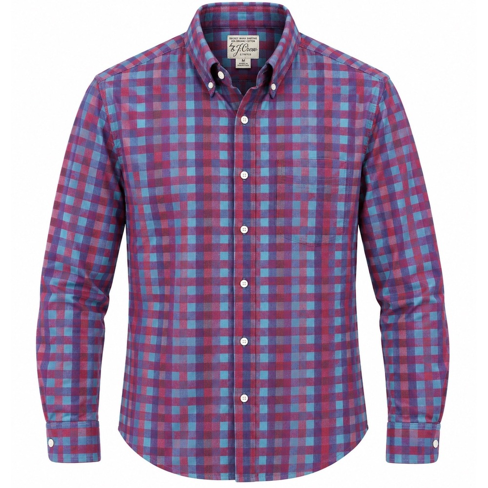 J.Crew Secret Wash Men's Medium Stretch Organic Cotton Check Button Down Shirt